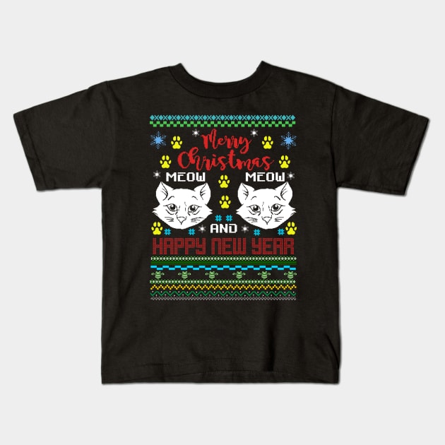 Merry Christmas Ugly Meow  Cat Kids T-Shirt by Gavinstees